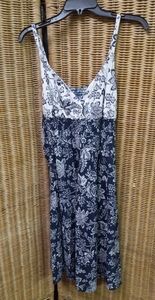 FADED Glory Original  Classic SunDress Blue & White Floral Adj Straps Size 14/34